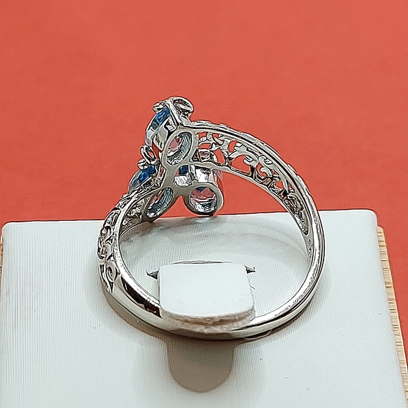 Natural Oval Apatite 6x4mm 14K White Gold Plate 925 Sterling Silver Ring 7 - Picture 3 of 9